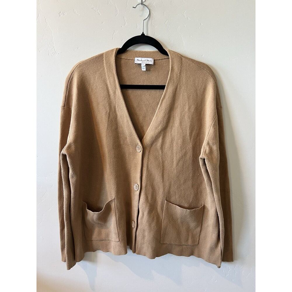 Michael Stars Milano Button Up V-Neck Dolman Cardigan Sweater Tan Size S